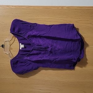 Self Esteem Purple Embroidered Scoop Neck Blouse